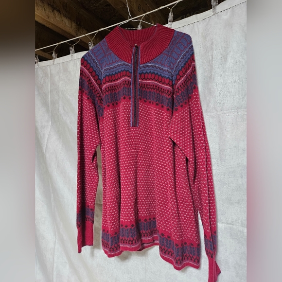 Eddie Bauer Men's Fairisle‎ Sweater 1/4 zip, size XXL Maroon & Blue Grandpa Ski - Picture 8 of 8